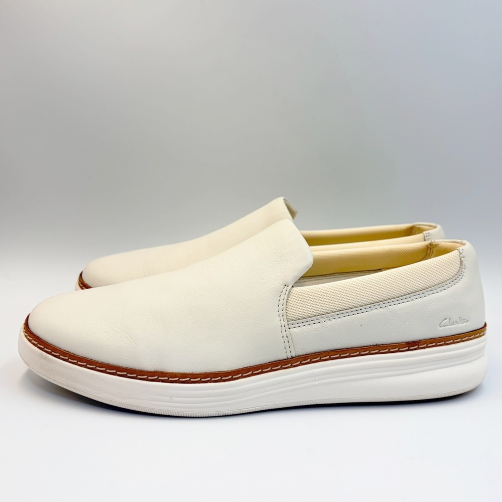 Clarks Kerris Stride White Leather Slip On Sneakers Womens Sz 9 Comfort Loafers - Picture 3 of 13